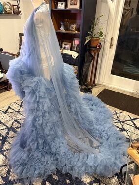 Dramatic Ruffled Tulle Gown in Powder Blue used for Maternity Shoots